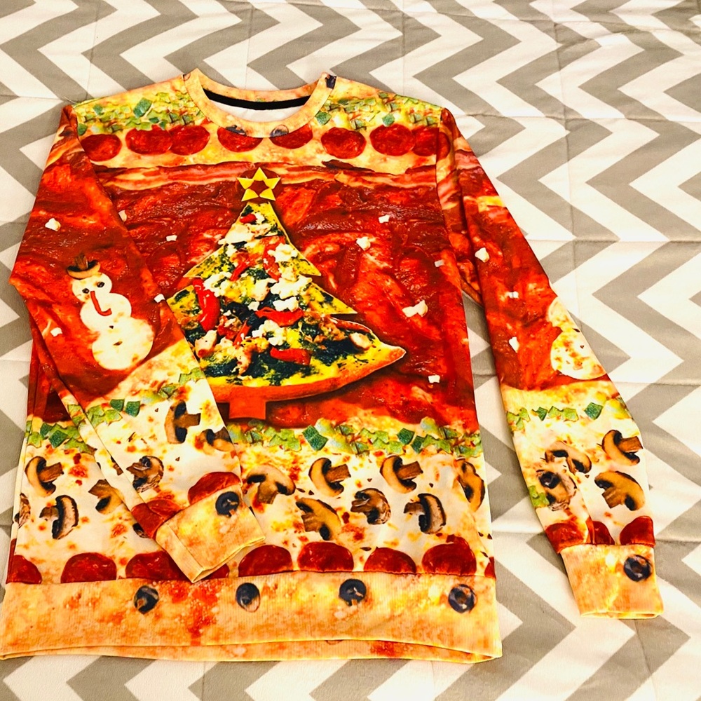Ugly Christmas Pizza Sweatshirt Extra Cheese! - Picture 4 of 14